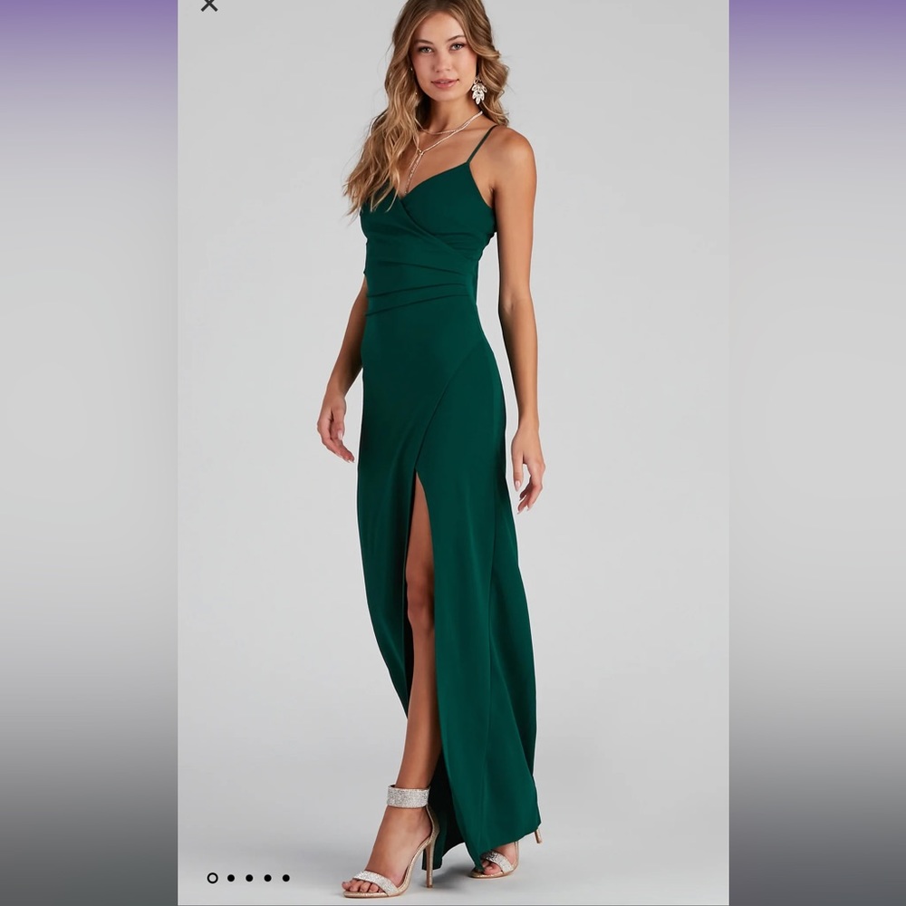 Formal High Slit Wrap Dress in green NEW